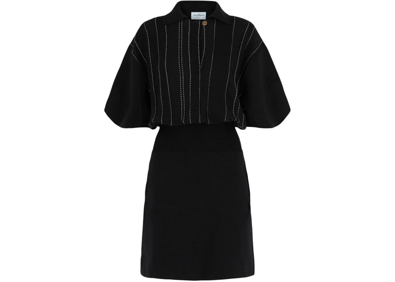 Ferragamo Contrast Stitch Knit Dress Blue