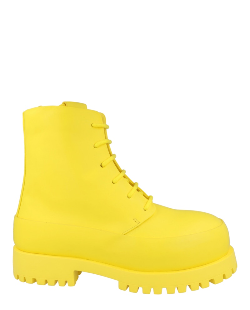 Ferragamo Fede Leather Combat Boots Yellow