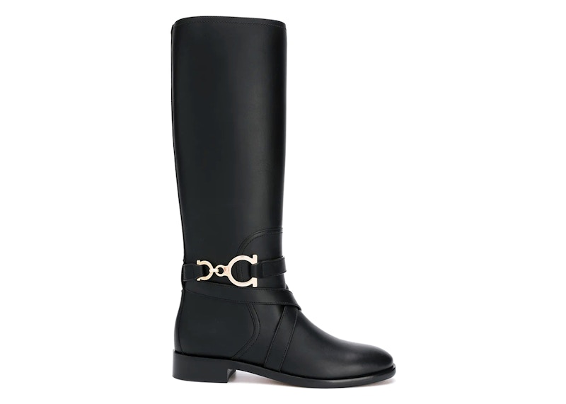 Ferragamo Gancini Horse-Bit Knee-High Boots Black (Women's)
