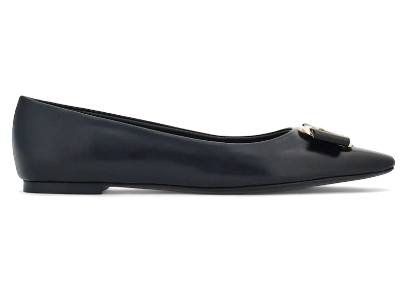 Ferragamo New Vara-Bow Lambskin Ballerina Shoes Black (Women's)