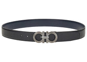 Ferragamo Reversible And Adjustable Gancini Belt Chiseled Black/Blue Marine