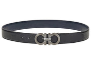 Ferragamo Reversible And Adjustable Gancini Belt Chiseled Black/Blue Marine