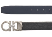 Ferragamo Reversible And Adjustable Gancini Belt Chiseled Black/Blue Marine
