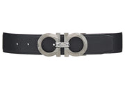Ferragamo Reversible And Adjustable Gancini Belt Chiseled Black/Blue Marine
