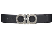 Ferragamo Reversible And Adjustable Gancini Belt Chiseled Black/Blue Marine