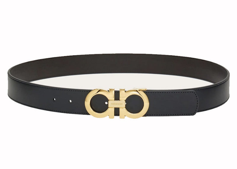 Ferragamo Reversible And Adjustable Gancini Belt 675542 586940 Black/Dark Brown
