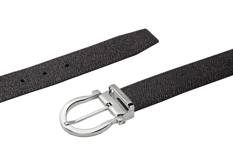 Ferragamo Reversible And Adjustable Gancini Belt Stamped Black/Hickory