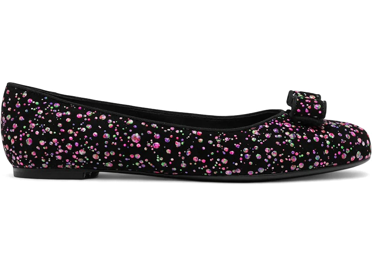Ferragamo Varina Leather Ballerina Shoes Black Multi (Women's)