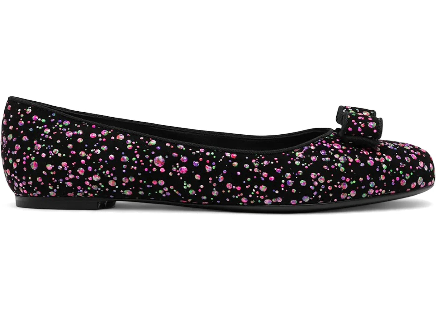 Ferragamo Varina Leather Ballerina Shoes Black Multi (Women's)