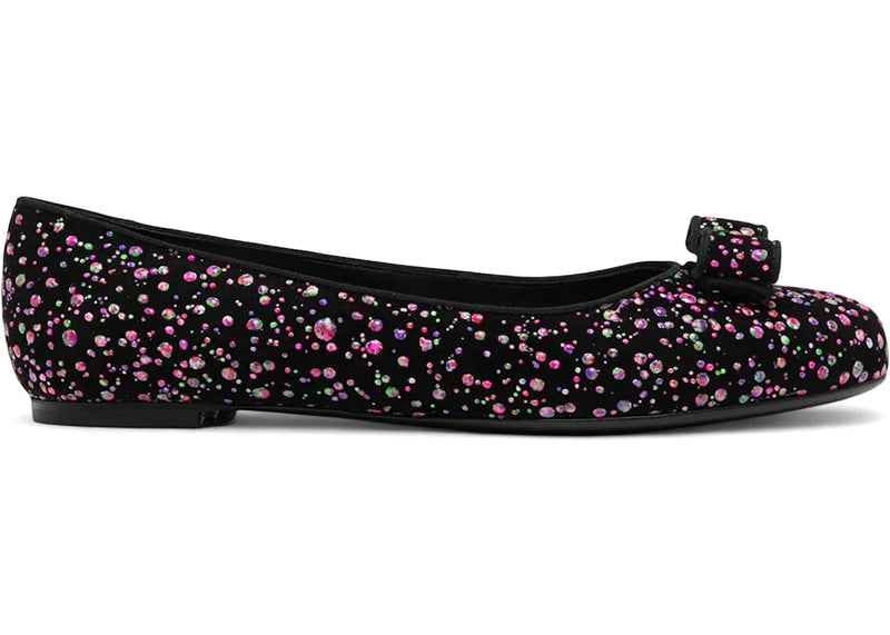 Ferragamo Varina Leather Ballerina Shoes Black Multi (Women's)