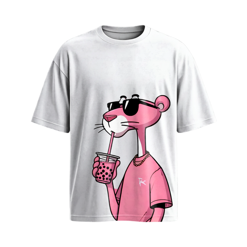 Forfksake Pink Panther Boba Tea White T-Shirt