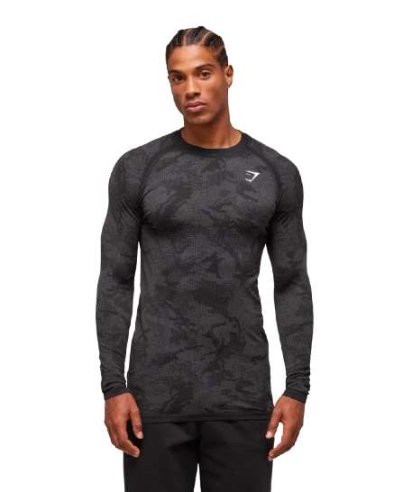 Gymshark Geo Seamless Long Sleeve T-Shirt Black/Charcoal Grey