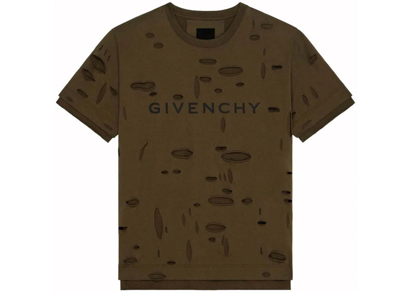 Givenchy 2 Layers Classic Fit Hole T-Shirt Khaki