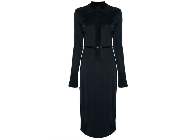 Givenchy Belted Polo-Collar Midi Dress Navy Blue