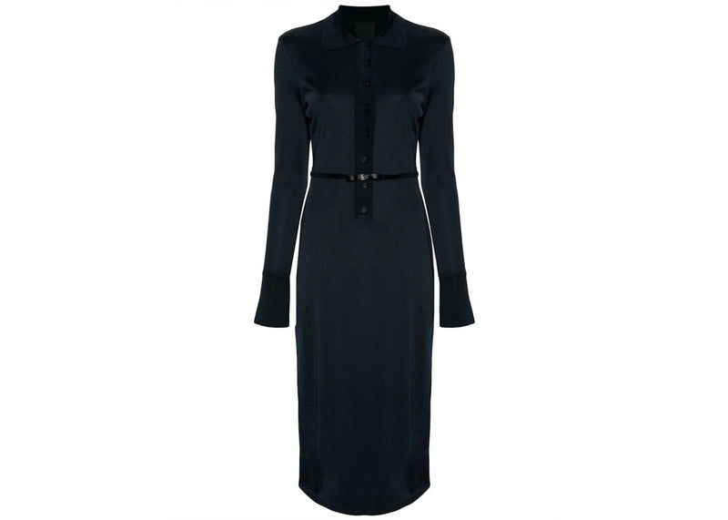 Givenchy Belted Polo-Collar Midi Dress Navy Blue