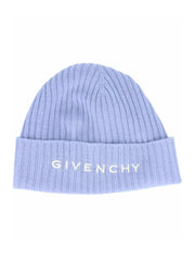 Givenchy Ribbed Embroidered Logo Beanie Light Blue