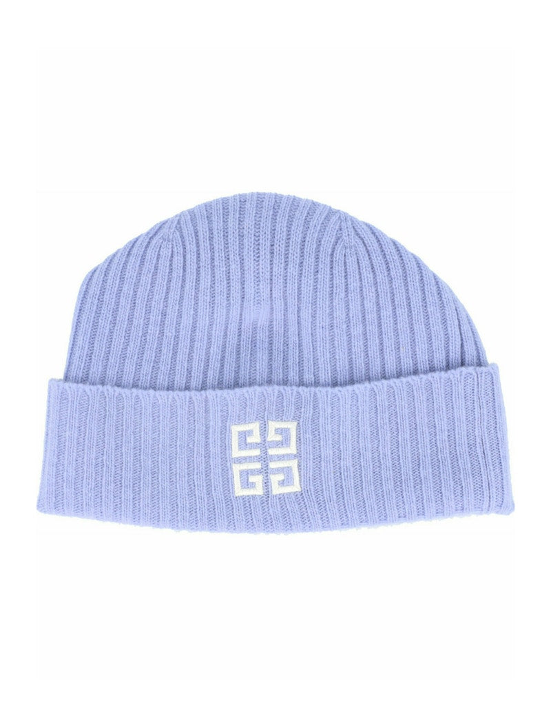 Givenchy Ribbed Embroidered Logo Beanie Light Blue
