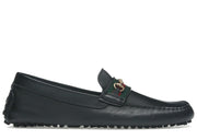 Gucci Ayrton Webbing-Trimmed Horsebit Leather Driver Loafers Black