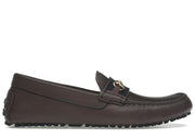 Gucci Ayrton Webbing-Trimmed Horsebit Leather Driver Loafers Brown
