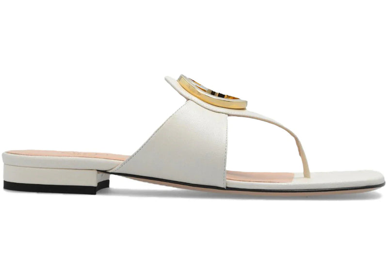 Gucci Blondie Thong Leather Sandals White Womens
