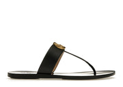 Gucci Double G Thong Sandal Black Leather