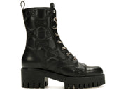 Gucci Gg 70Mm Quilted Lace Up Boots Black Leather