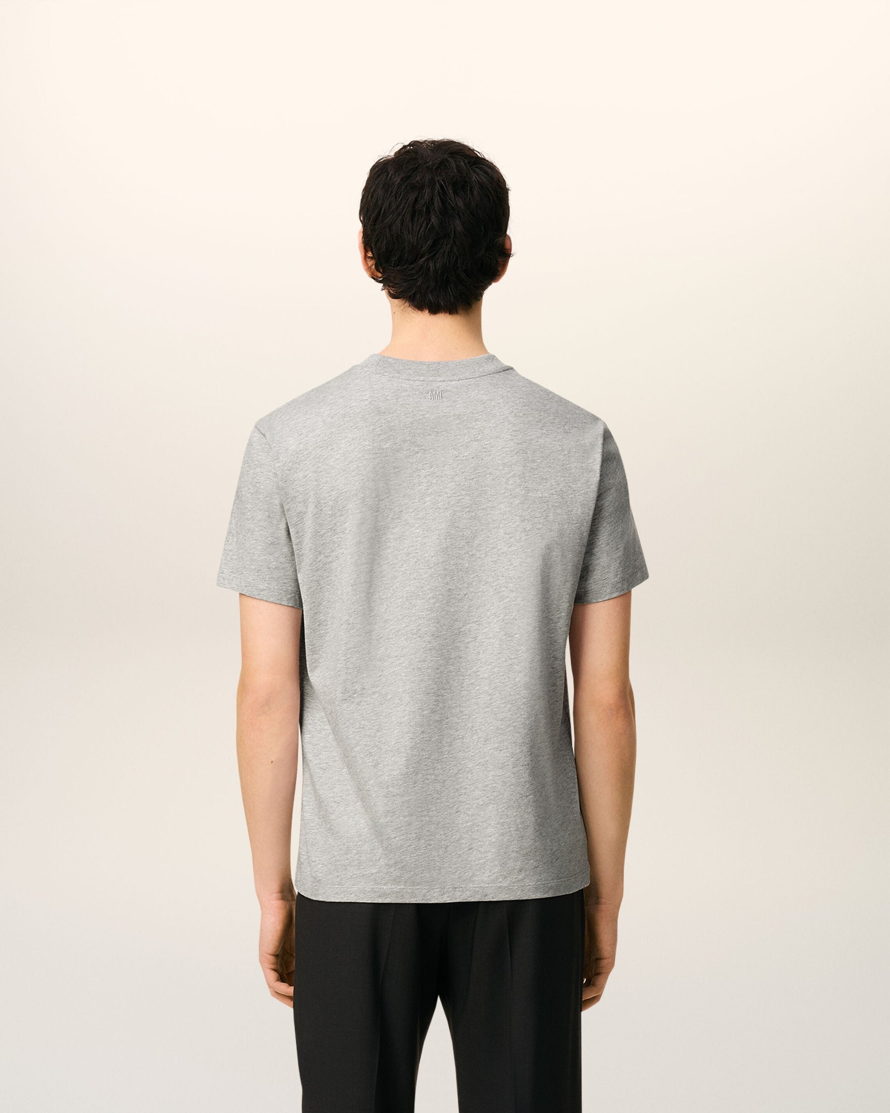 AmiParis Grey Cotton Contrasted Adc T-Shirt