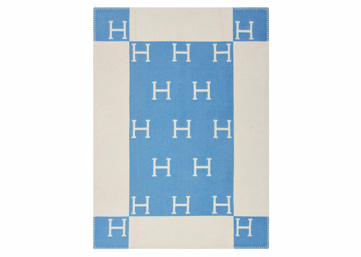 Hermes Avalon Baby Blanket Bleu Genievre/Blanc