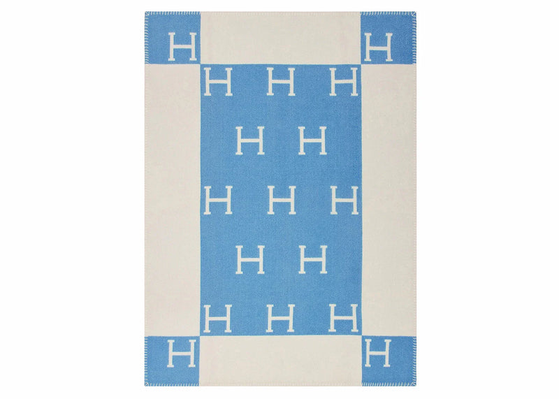 Hermes Avalon Baby Blanket Bleu Genievre/Blanc