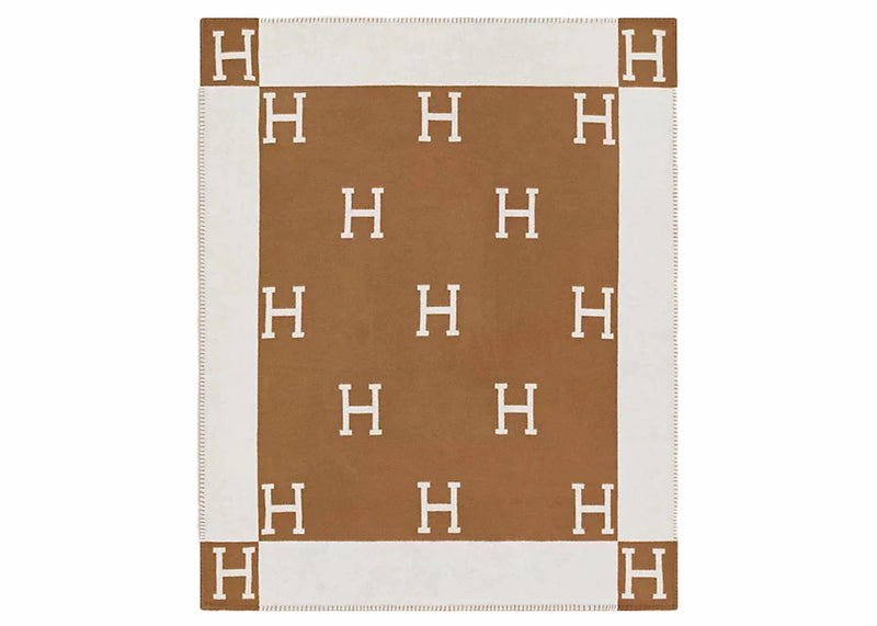 Hermes Avalon Throw Blanket Ecru/Camel