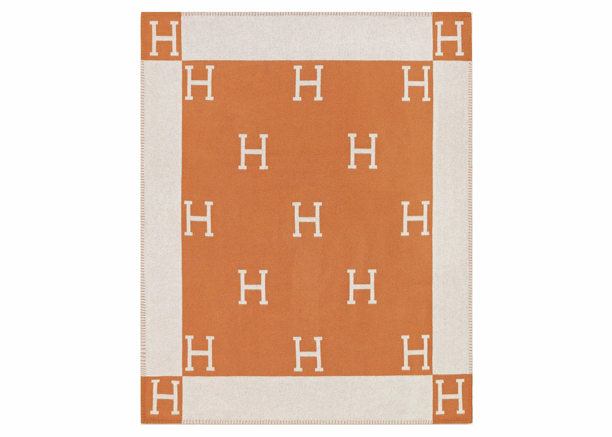 Hermes Avalon Throw Blanket Ecru/Potiron