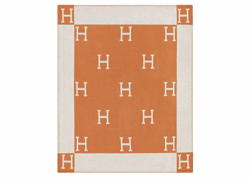 Hermes Avalon Throw Blanket Ecru/Potiron