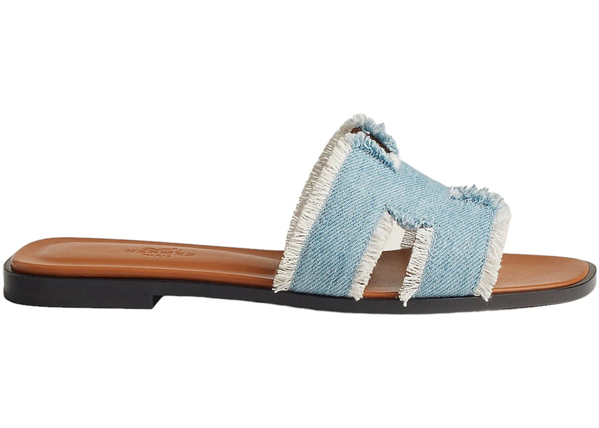 Hermes Oran Sandal Bleu Clair Fringed Denim (Women's)