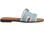 Hermes Oran Sandal Bleu Clair Fringed Denim (Women's)