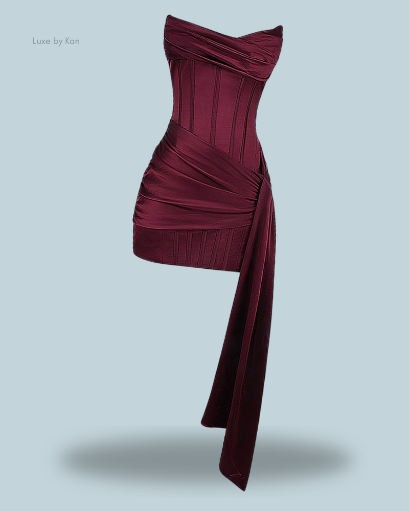 HOUSE OF CB Loubella Mulberry Strapless Corset Dress