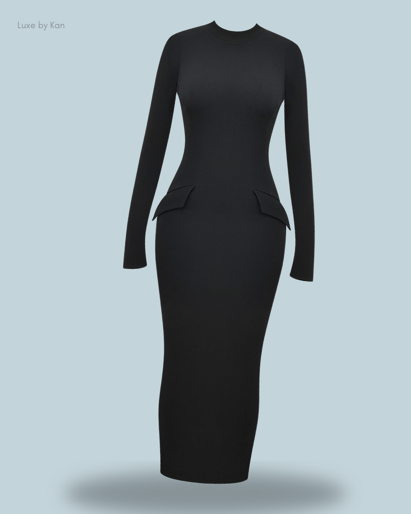 HOUSE OF CB Marie-Louise Black Turtleneck Maxi Dress
