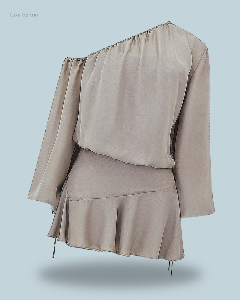 HOUSE OF CB Wilhelmina Ash Green Off Shoulder Dress
