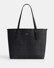 Coach City Tote Bag In Signature Canvas Signature Canvas-Gunmetal-Charcoal-Black