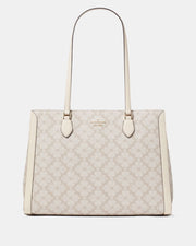 KateSpade Signature Spade Flower East West Large Laptop Tote Dark Beige Multi