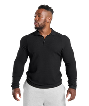 Gymshark Long Sleeve Waffle Polo Shirt - Black