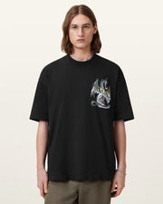 ALL SAINTS Dragon Wave Oversized Short Sleeve T-Shirt Washed Black