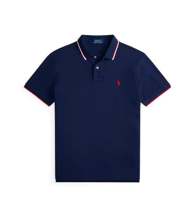 Polo Ralph Lauren Men's Custom Slim Fit Tipped Mesh Polo Shirt Newport Navy