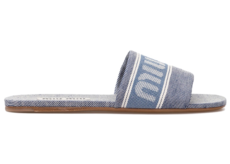 Miu Miu Logo Jacquard Slides Blue Denim (Women's)