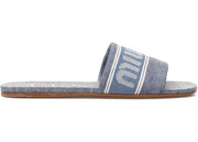 Miu Miu Logo Jacquard Slides Blue Denim (Women's)