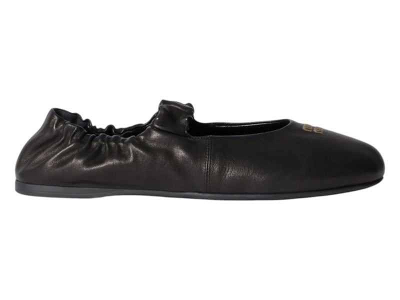 Miu Miu Ruches Nappa Leather Ballerinas Black (Women's)