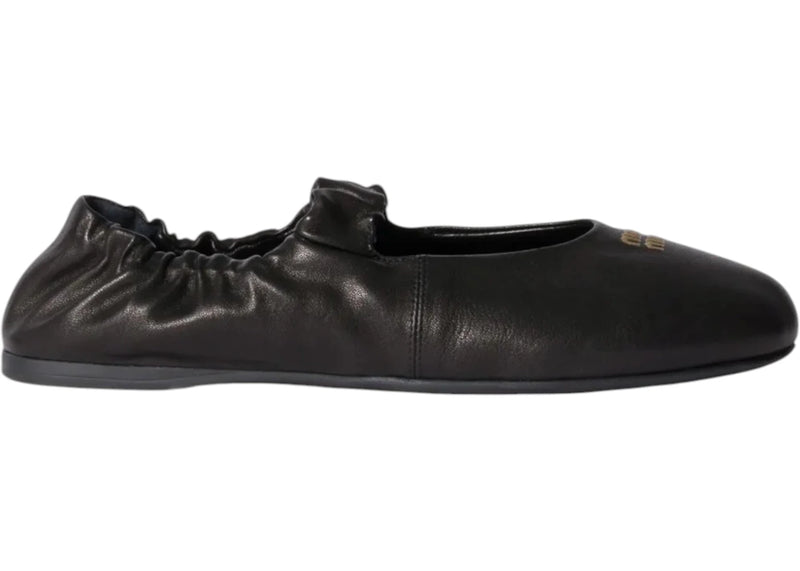 Miu Miu Ruches Nappa Leather Ballerinas Black (Women's)
