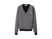 Miu Miu Silk Cashmere V-Neck Sweater Grigio Blu