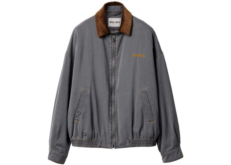 Miu Miu Velvet Collared Chambray Jacket Grey