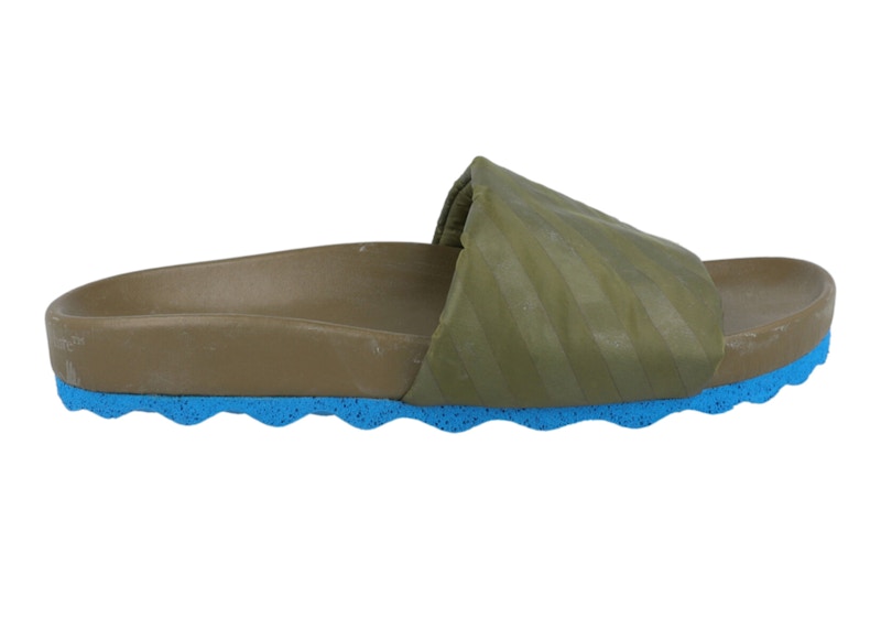 Off White Diag Strip Slides Green Blue