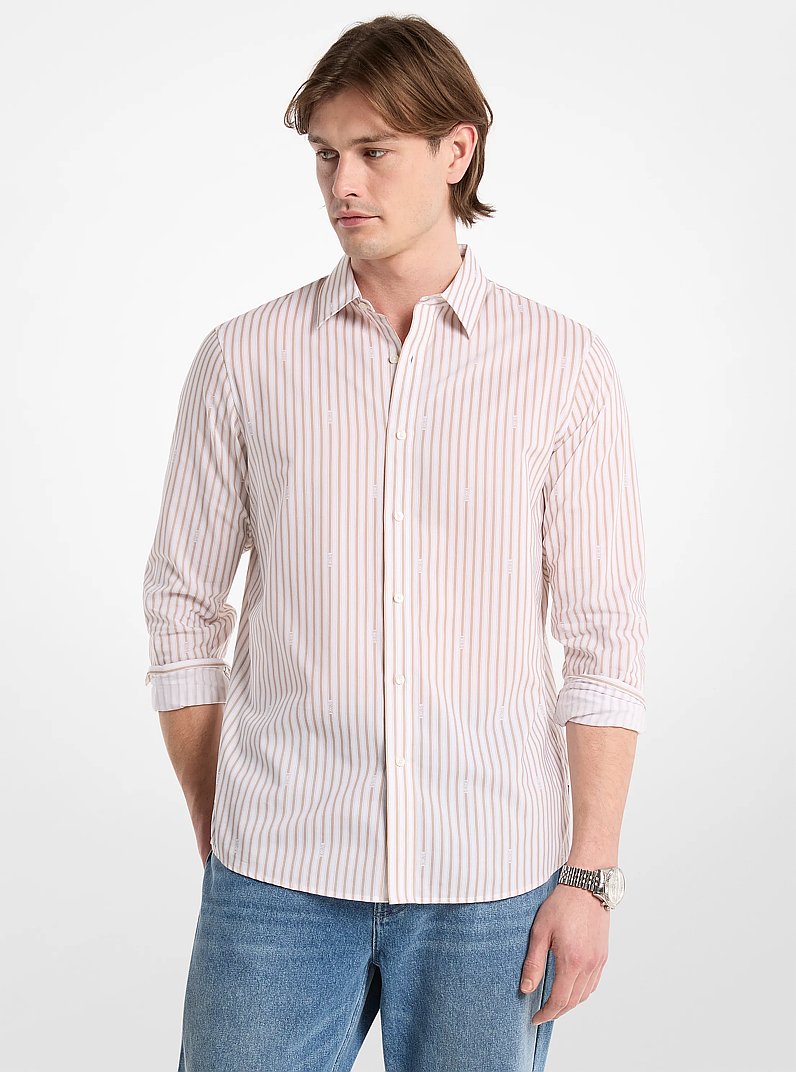 Michael Kors Striped Cotton Blend Shirt LIGHT SAND